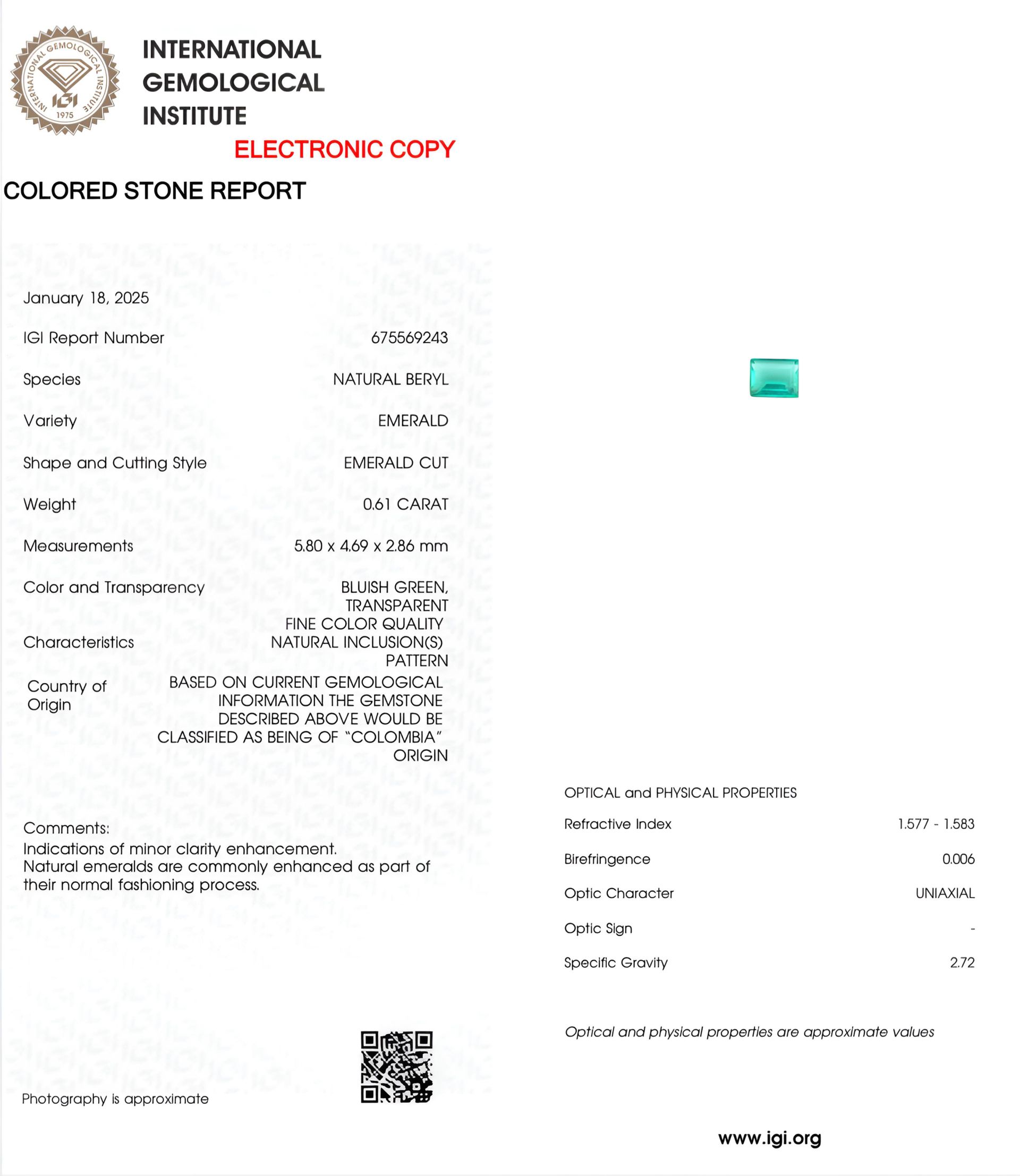 products/3325/37617649-54C2-46AC-9D17-18EEE61CE66F.jpeg - Kolumbijski smaragd 0.61ct - Zlatara Petrović Beograd