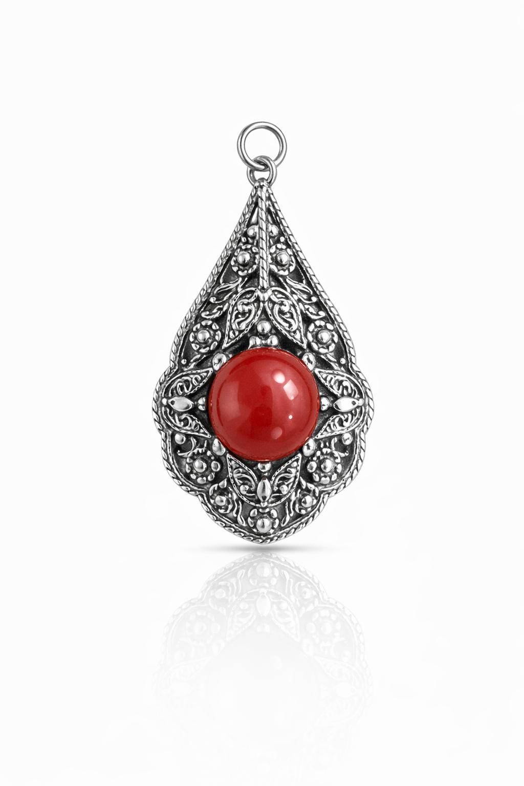 Srebrni privezak filigran sa koralom - Zlatara Petrović Beograd