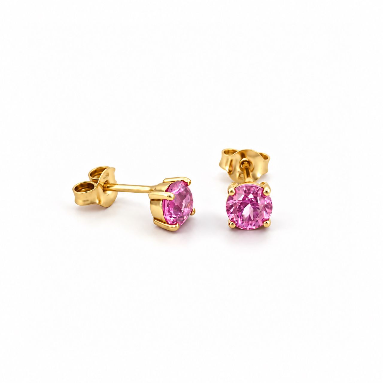 Minđuše od žutog  zlata sa pink safirom(3mm)